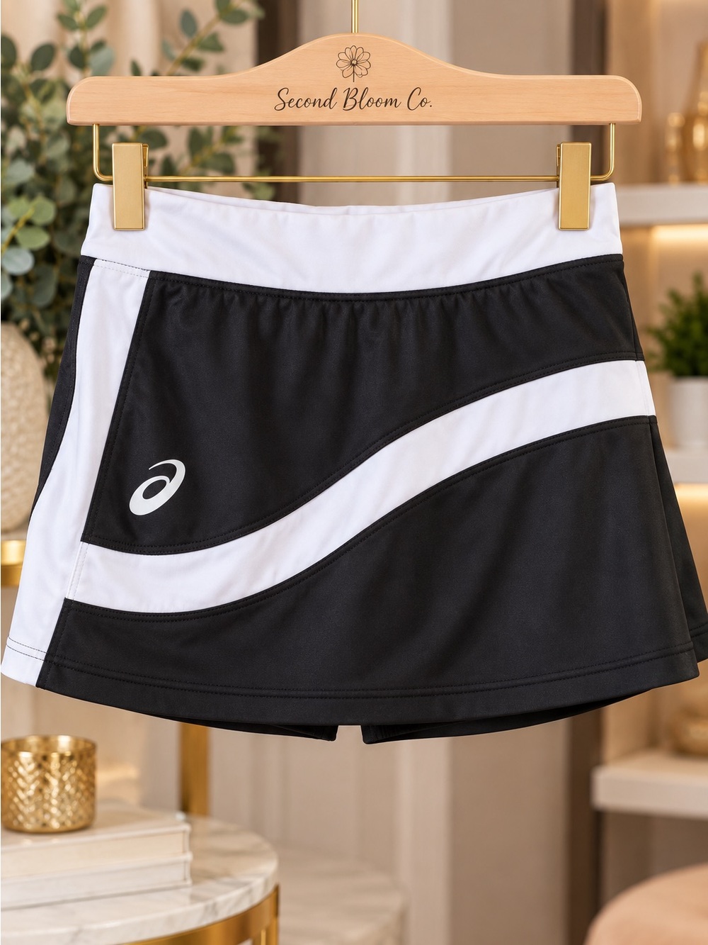 ASICS Black & White Tennis Skort Built-In Shorts Athletic Golf Skirt